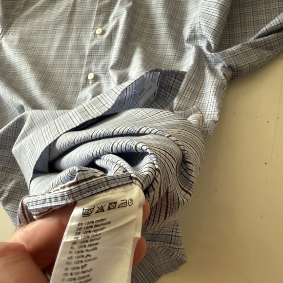 ETON Contemporary Light Blue & Gray Plaid Button Up Dress Shirt Mens 15.5 MEDIUM - Picture 8 of 8